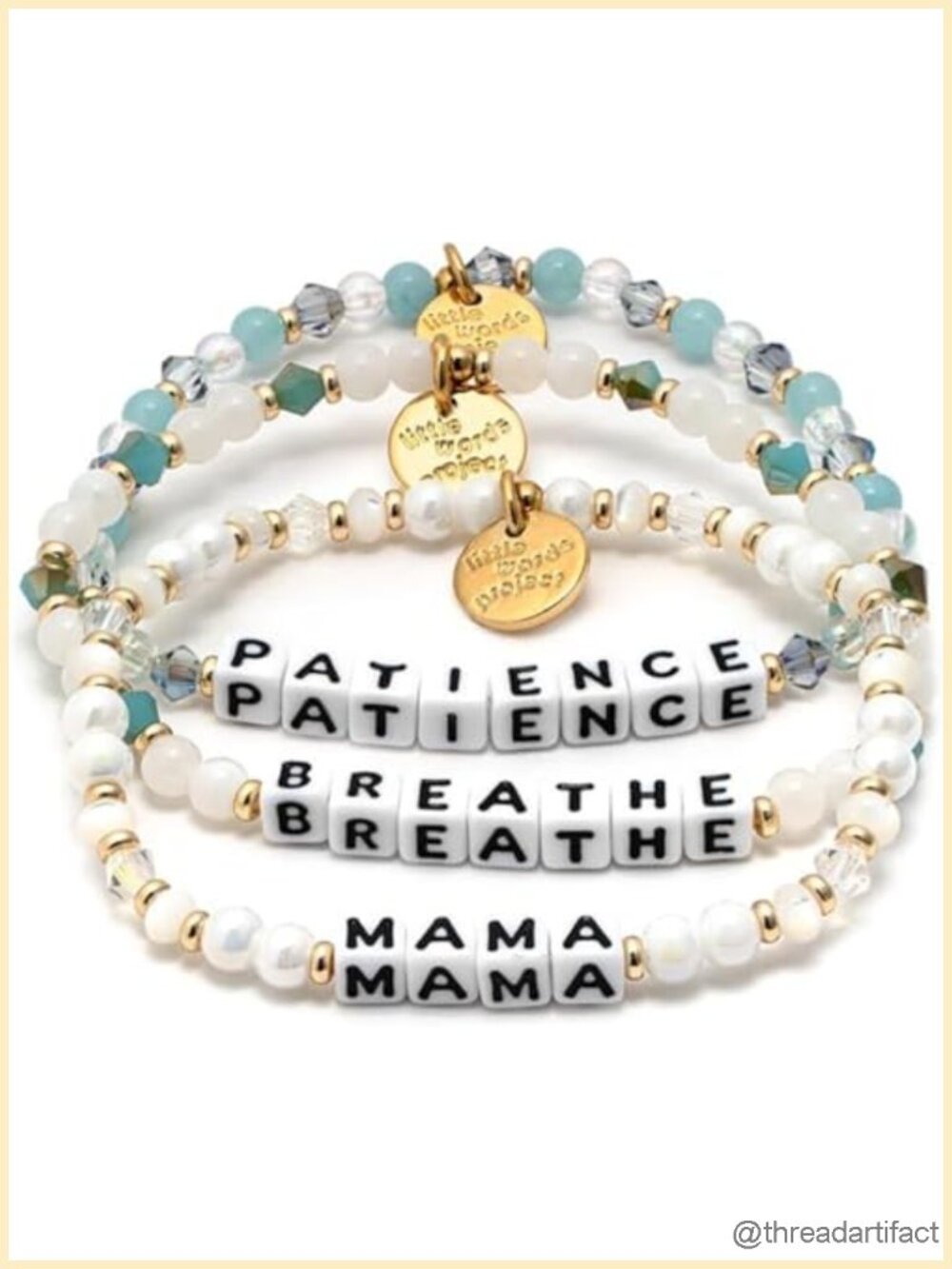 3-Piece Beaded Stretch Bracelet Stack Set with Gold-Plated Brass Hardware,